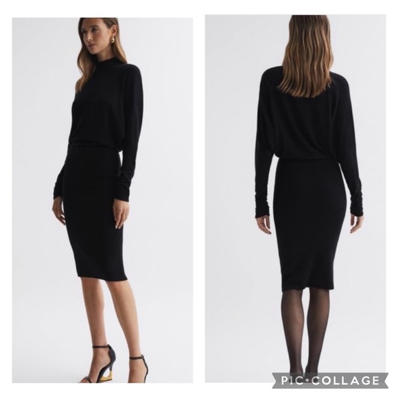 Reiss Dresses & Skirts - REISS FREYA WOOL BLEND RUCHED SLEEVE MIDI DRESS LARGE